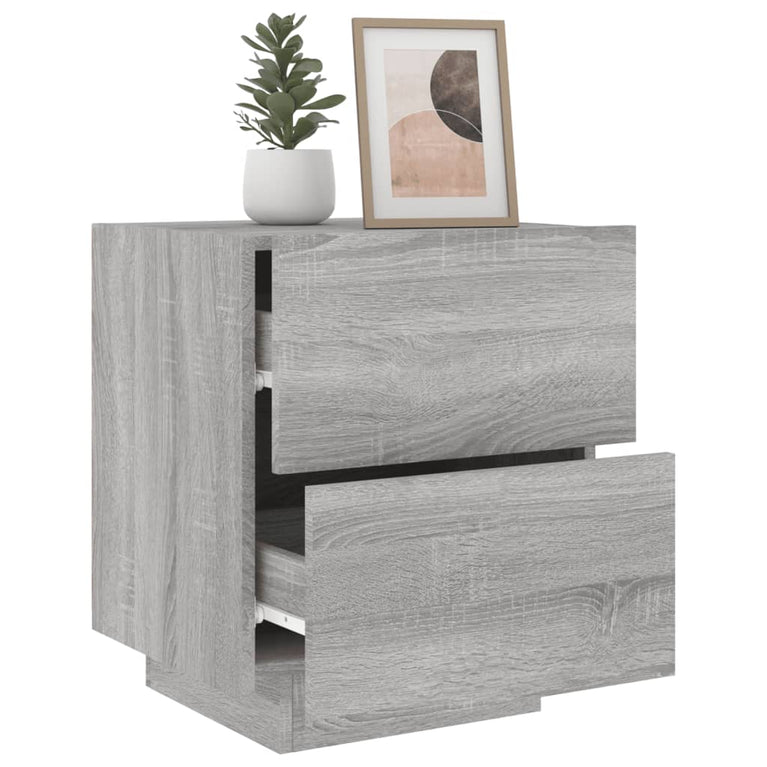 Nachtkastje met LED-verlichting bewerkt hout grijs sonoma MeubelReus