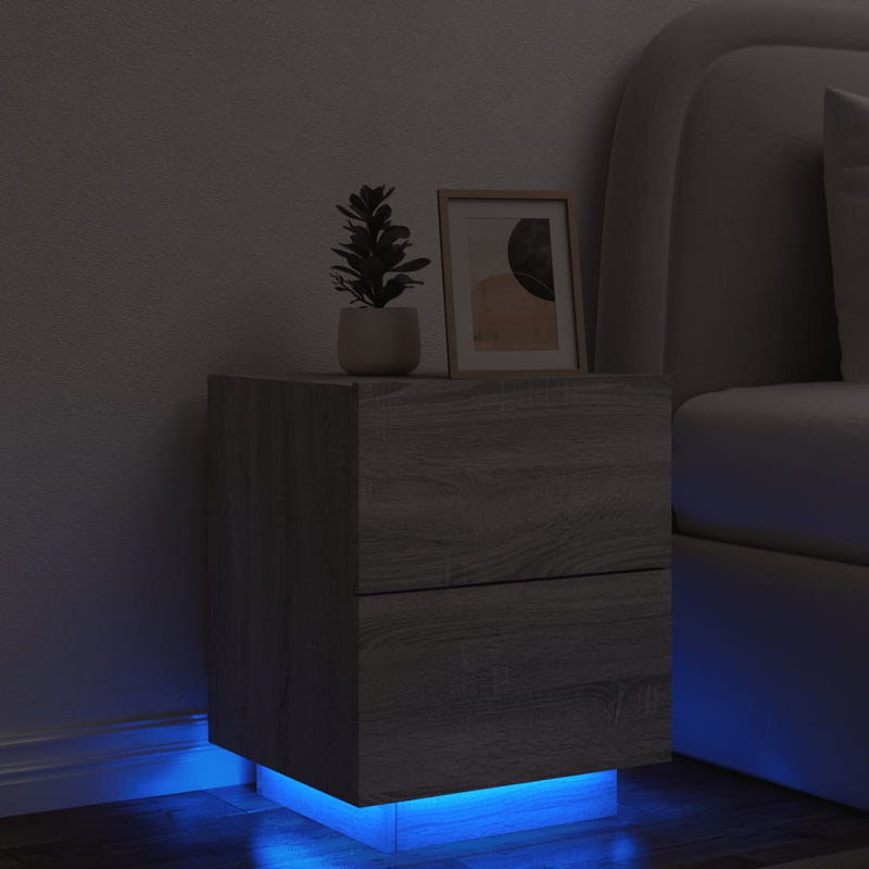 Nachtkastje met LED-verlichting bewerkt hout grijs sonoma MeubelReus