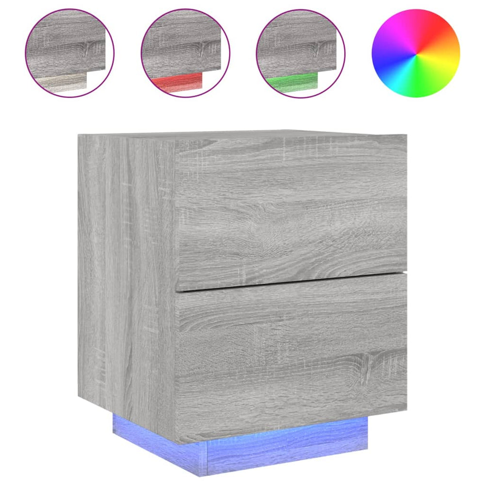 Nachtkastjes met LED-verlichting 2 st bewerkt hout grijs sonoma MeubelReus