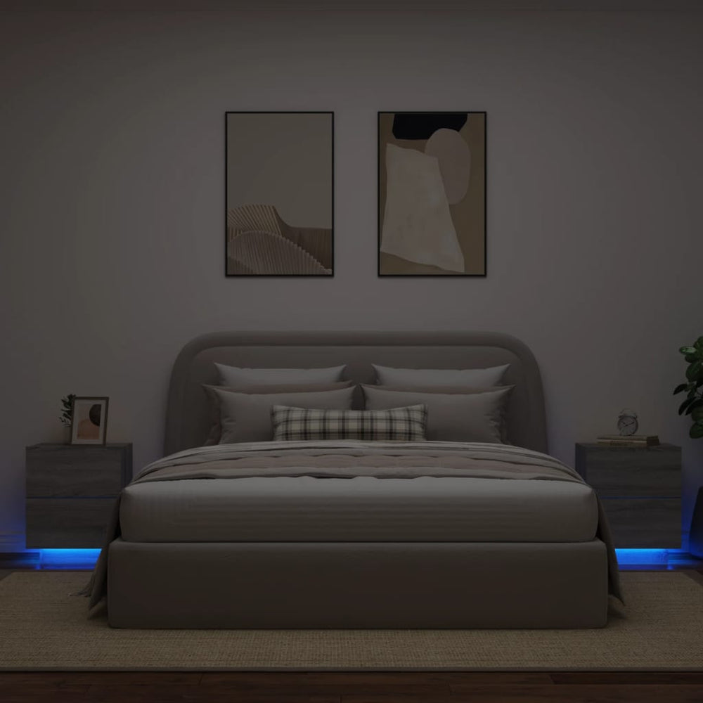 Nachtkastjes met LED-verlichting 2 st bewerkt hout grijs sonoma MeubelReus