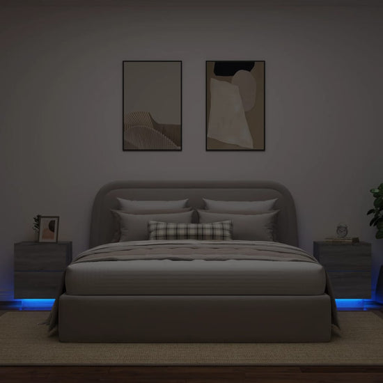 Nachtkastjes met LED-verlichting 2 st bewerkt hout grijs sonoma MeubelReus