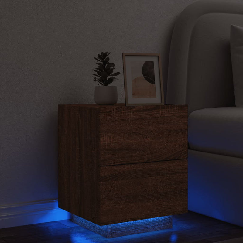 Nachtkastje met LED-verlichting bewerkt hout bruineikenkleurig MeubelReus
