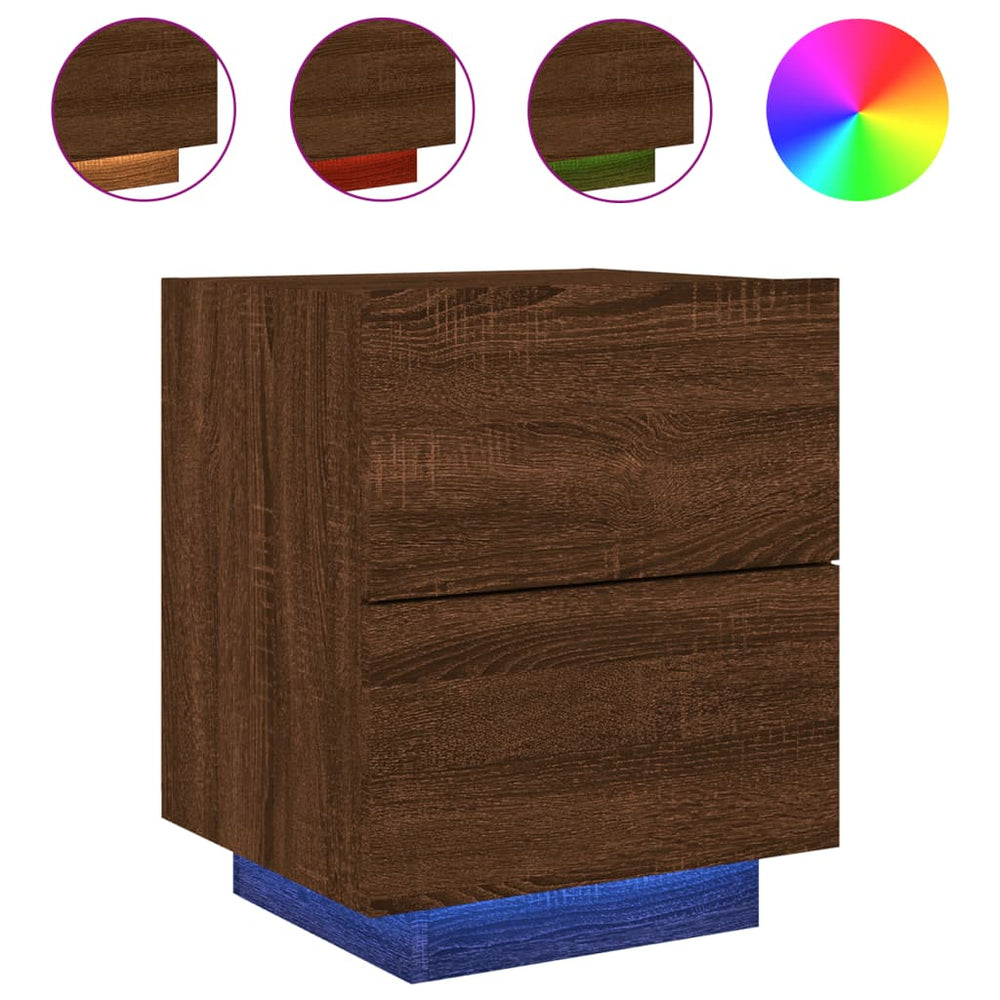 Nachtkastjes met LED 2 st bewerkt hout bruineikenkleurig MeubelReus