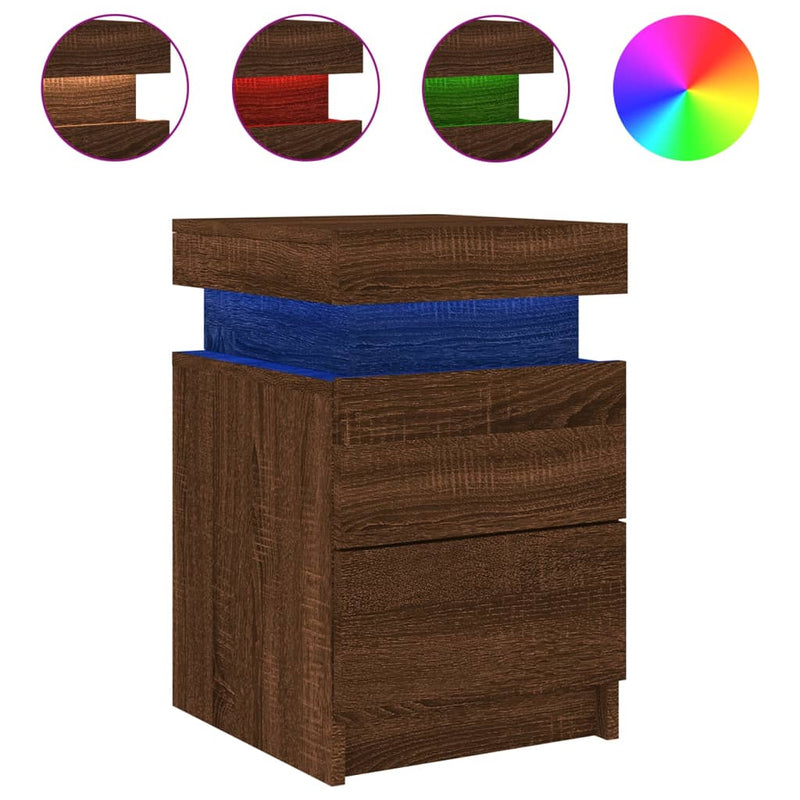 Nachtkastje met LED-verlichting 35x39x55 cm bruineikenkleurig