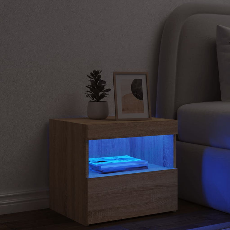 Nachtkastje met LED-verlichting 50x40x45 cm sonoma eikenkleurig