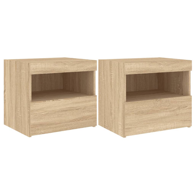 Nachtkastjes met LED 2 st 50x40x45 cm sonoma eikenkleurig