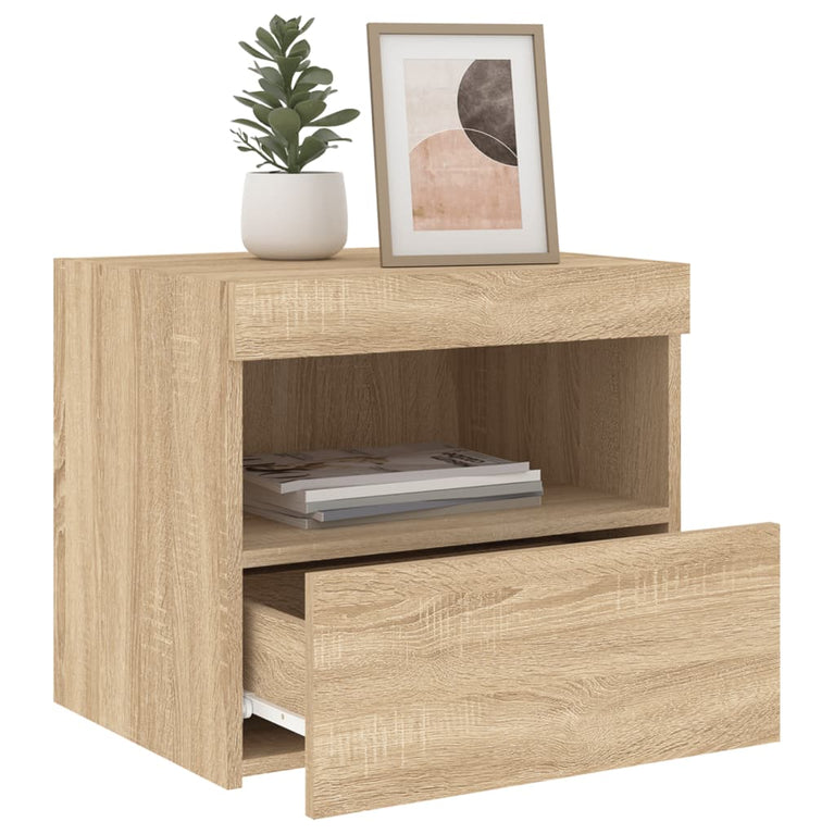 Nachtkastjes met LED 2 st 50x40x45 cm sonoma eikenkleurig