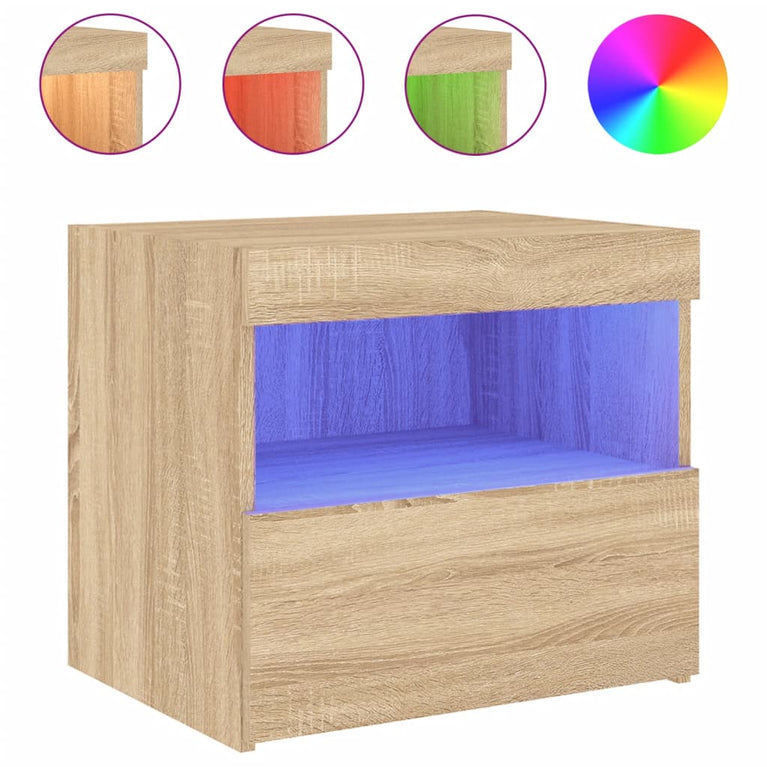 Nachtkastjes met LED 2 st 50x40x45 cm sonoma eikenkleurig
