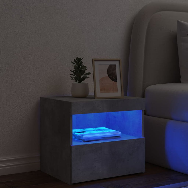 Nachtkastje met LED-verlichting 50x40x45 cm betongrijs