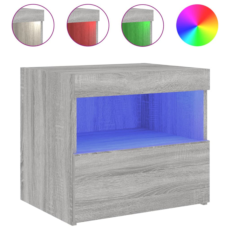 Nachtkastje met LED-verlichting 50x40x45 cm grijs sonoma eiken