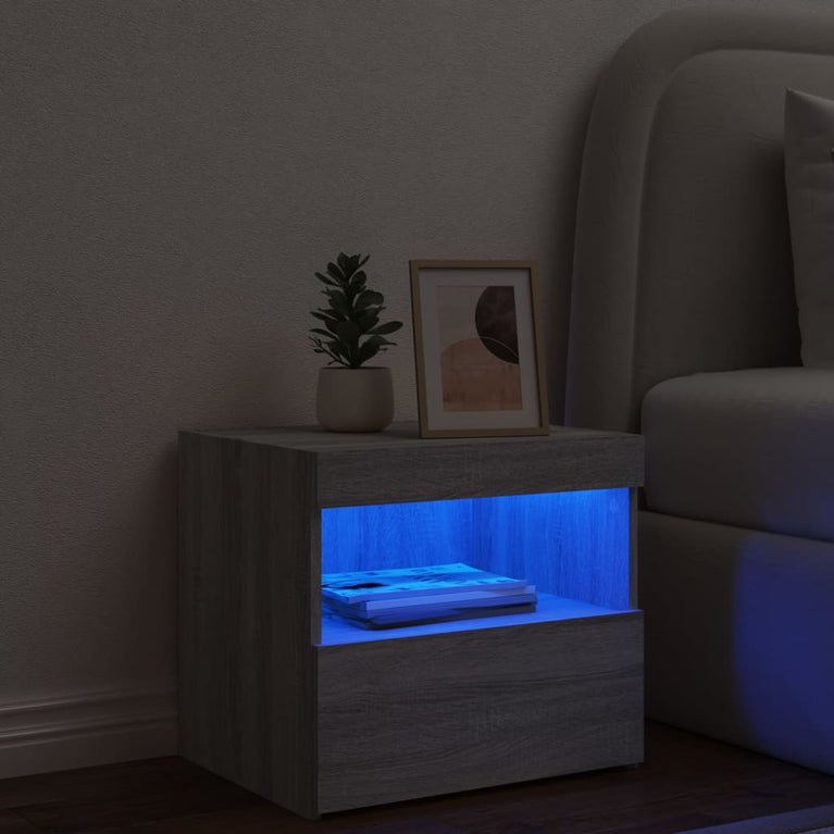 Nachtkastje met LED-verlichting 50x40x45 cm grijs sonoma eiken
