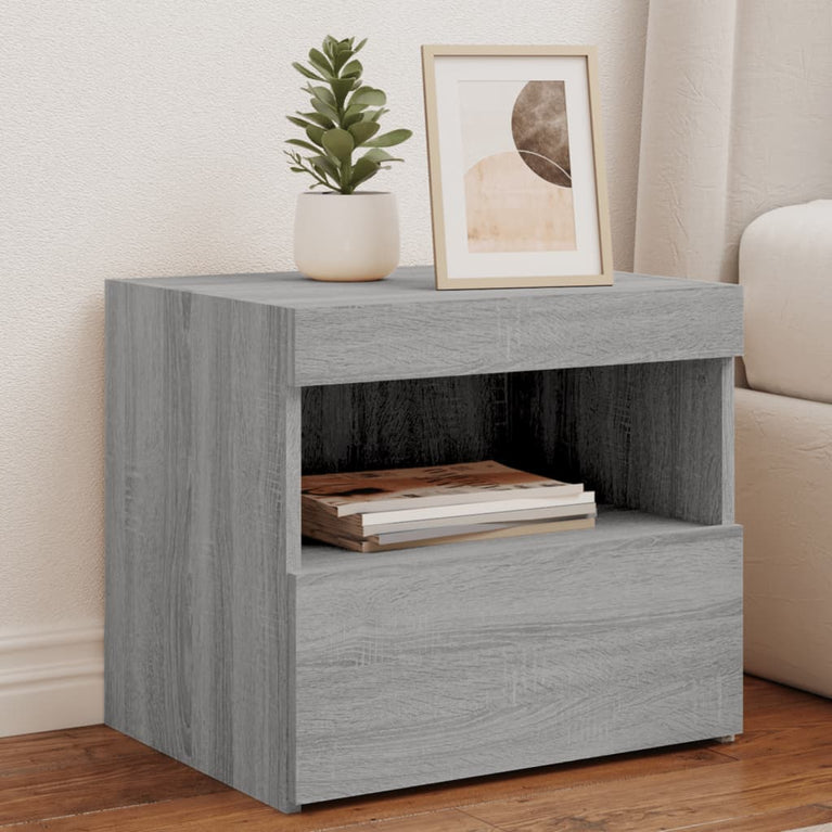 Nachtkastje met LED-verlichting 50x40x45 cm grijs sonoma eiken