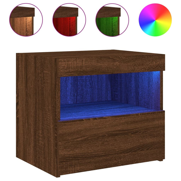 Nachtkastje met LED-verlichting 50x40x45 cm bruineikenkleurig