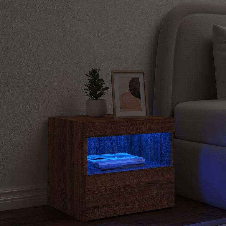Nachtkastje met LED-verlichting 50x40x45 cm bruineikenkleurig