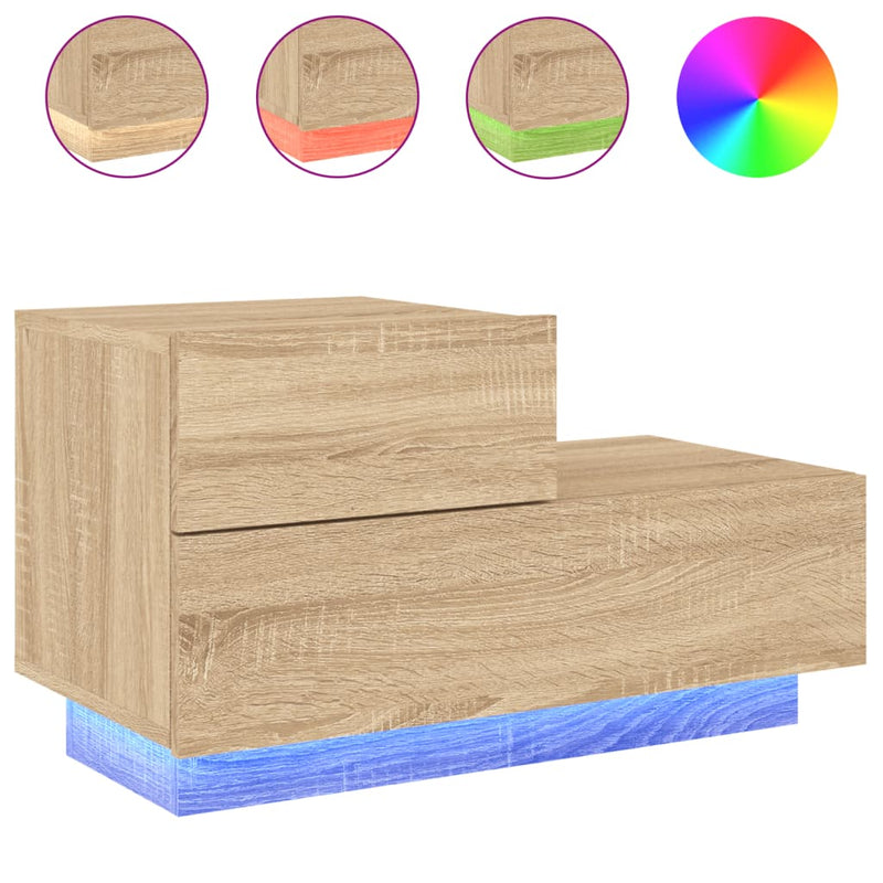 Nachtkastje met LED-verlichting 70x36x40,5 cm sonoma eikenkleur