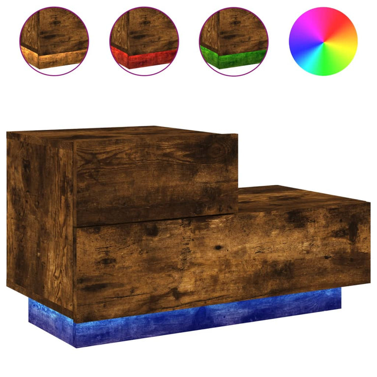 Nachtkastje met LED-verlichting 70x36x40,5 cm gerookt eiken