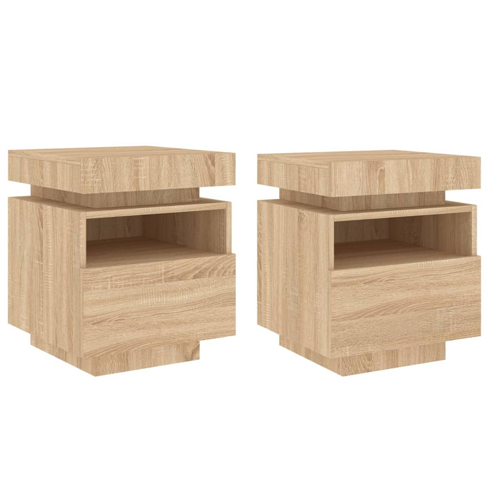 Nachtkastjes met LED 2 st 40x39x48,5 cm sonoma eikenkleurig MeubelReus