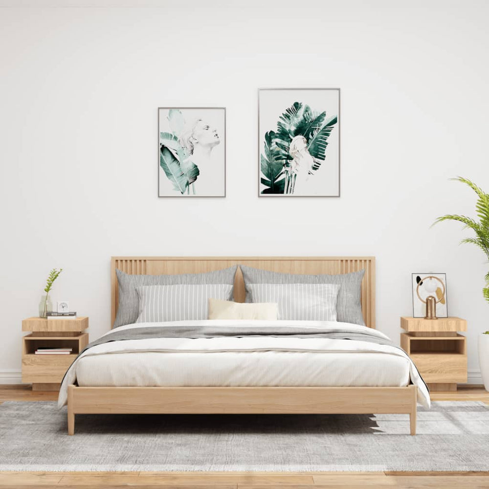 Nachtkastjes met LED 2 st 40x39x48,5 cm sonoma eikenkleurig MeubelReus