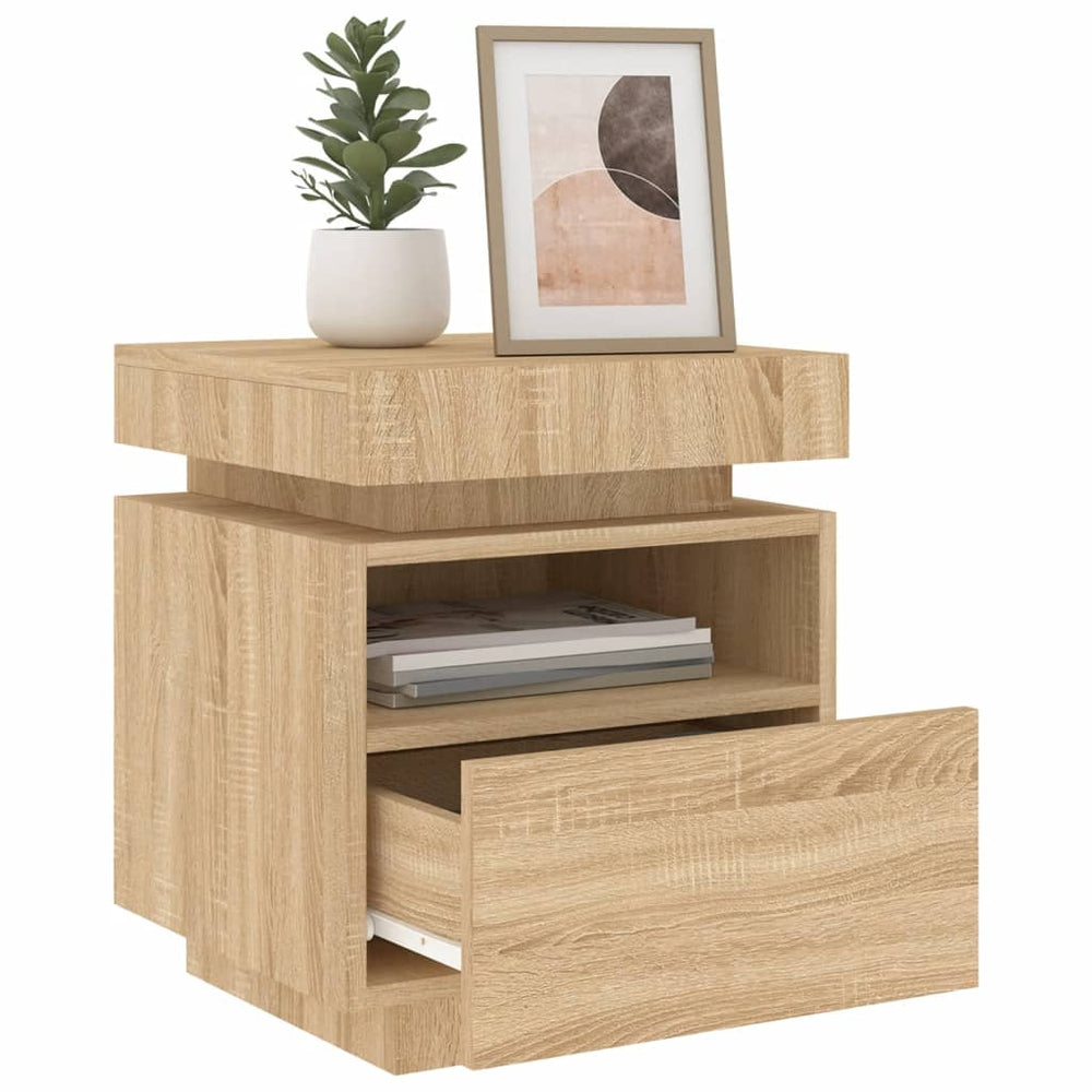 Nachtkastjes met LED 2 st 40x39x48,5 cm sonoma eikenkleurig MeubelReus
