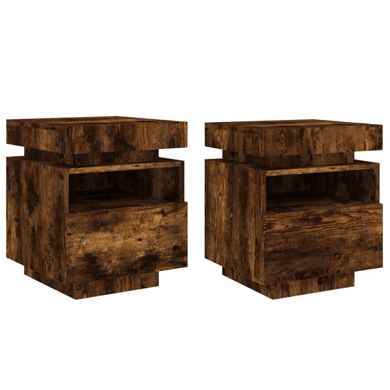 Nachtkastjes met LED 2 st 40x39x48,5 cm gerookt eikenkleurig MeubelReus