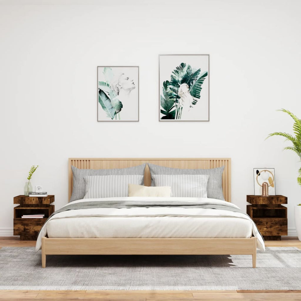 Nachtkastjes met LED 2 st 40x39x48,5 cm gerookt eikenkleurig MeubelReus