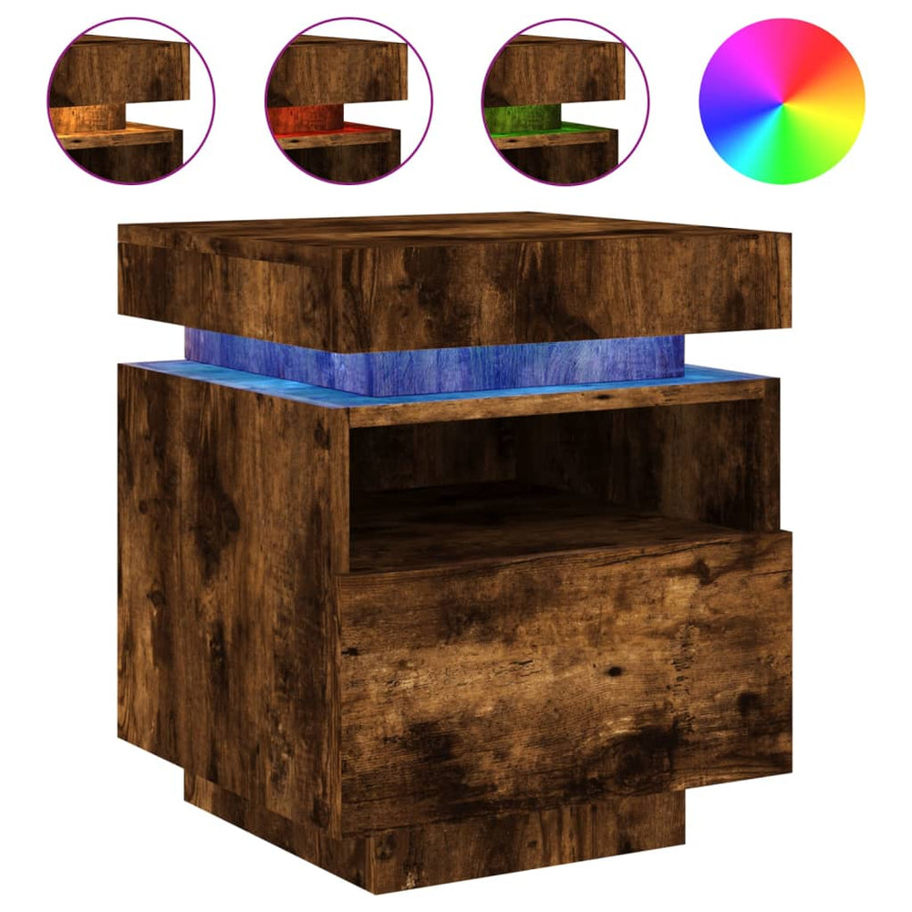Nachtkastjes met LED 2 st 40x39x48,5 cm gerookt eikenkleurig MeubelReus