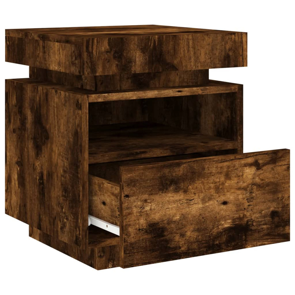 Nachtkastjes met LED 2 st 40x39x48,5 cm gerookt eikenkleurig MeubelReus