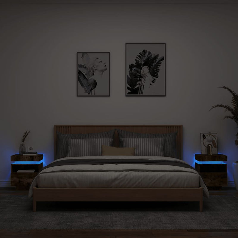 Nachtkastjes met LED 2 st 40x39x48,5 cm gerookt eikenkleurig MeubelReus