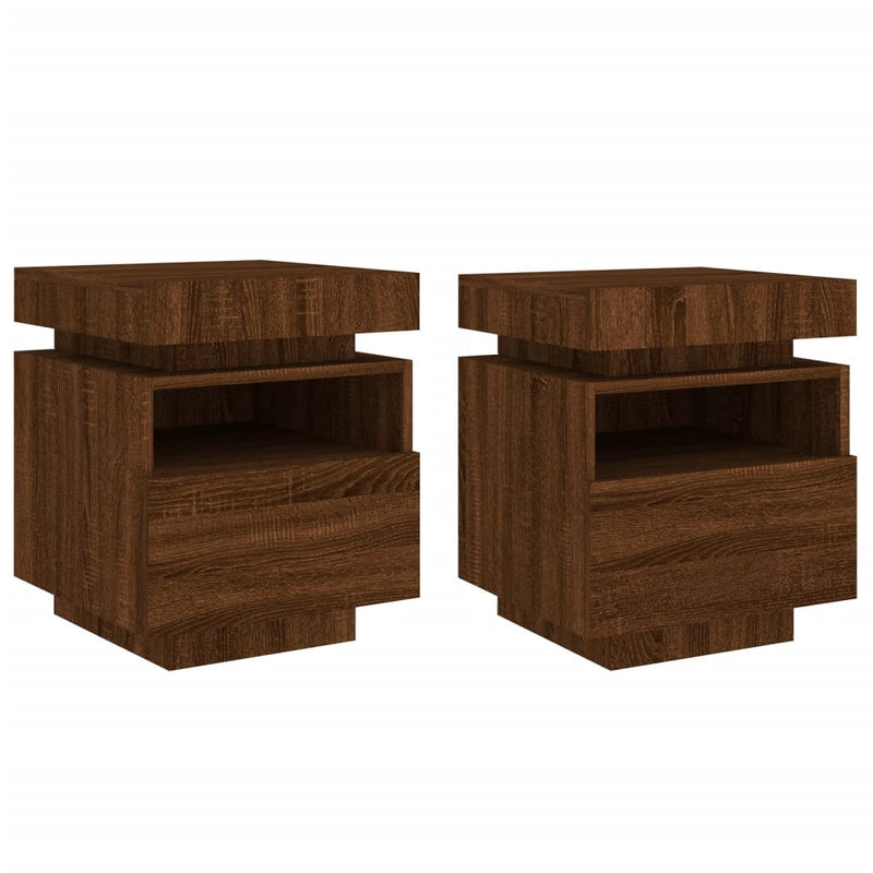 Nachtkastjes met LED 2 st 40x39x48,5 cm bruineikenkleurig MeubelReus