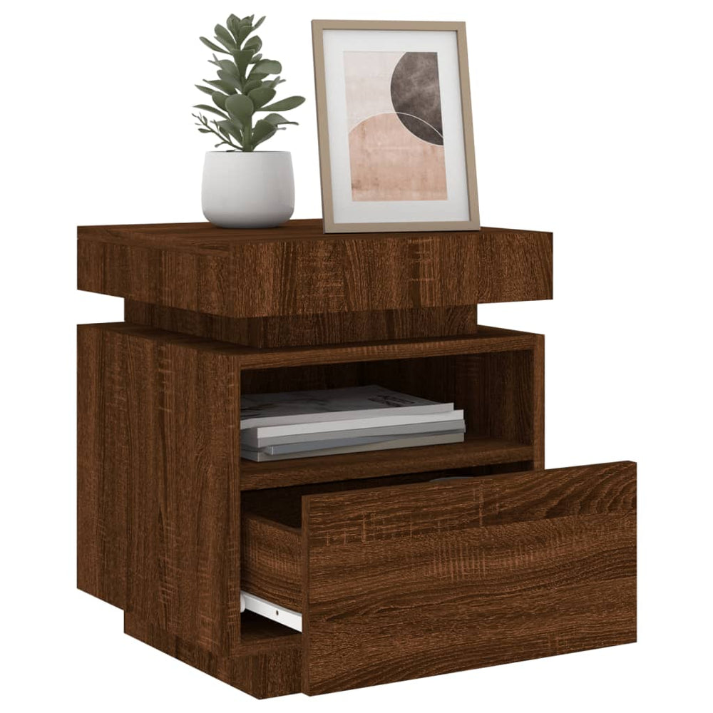 Nachtkastjes met LED 2 st 40x39x48,5 cm bruineikenkleurig MeubelReus