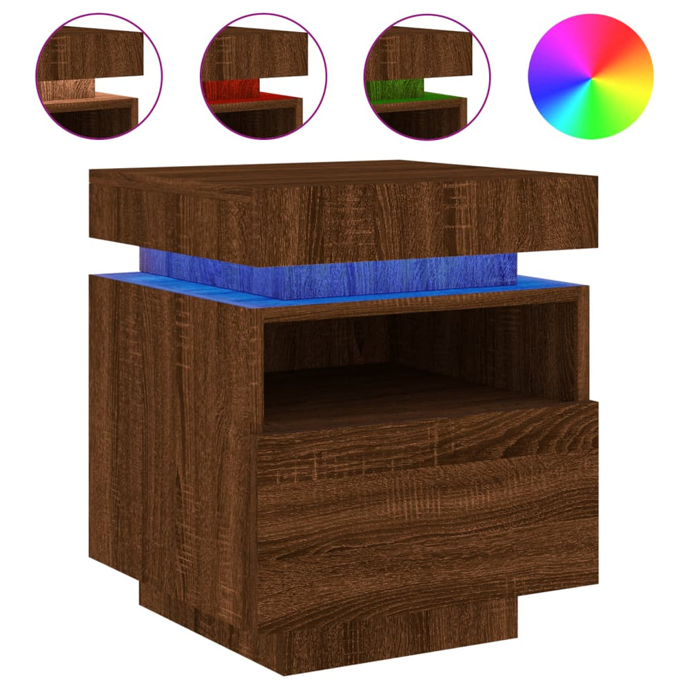 Nachtkastjes met LED 2 st 40x39x48,5 cm bruineikenkleurig MeubelReus