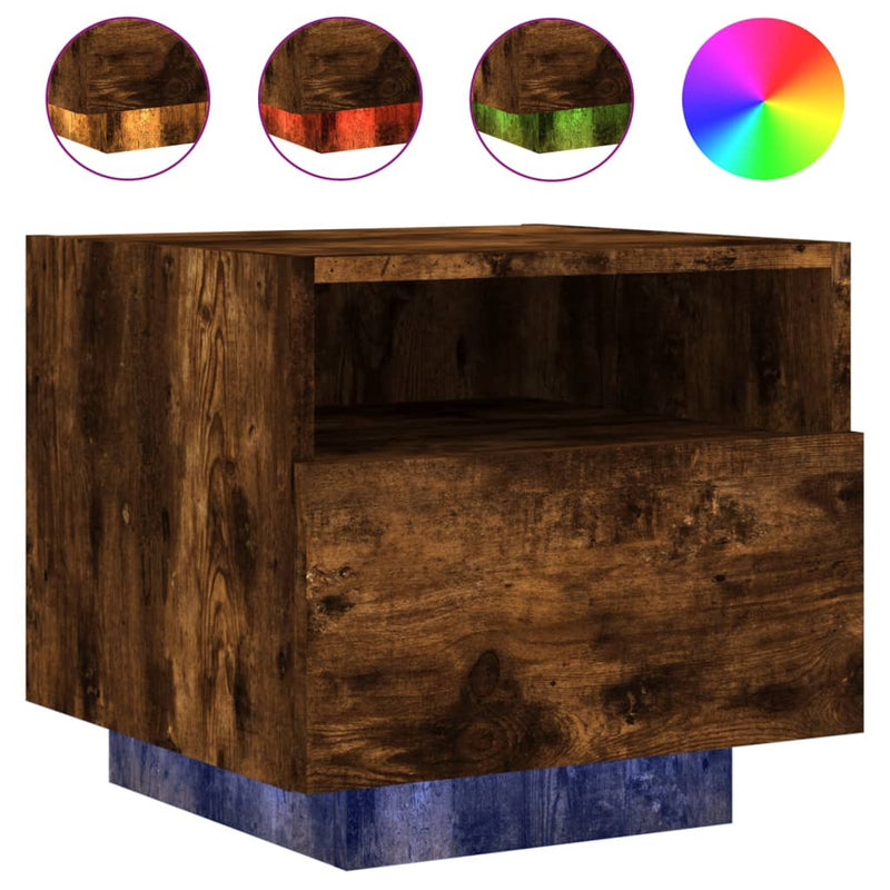 Nachtkastje met LED-verlichting 40x39x37 cm gerookt eikenkleur