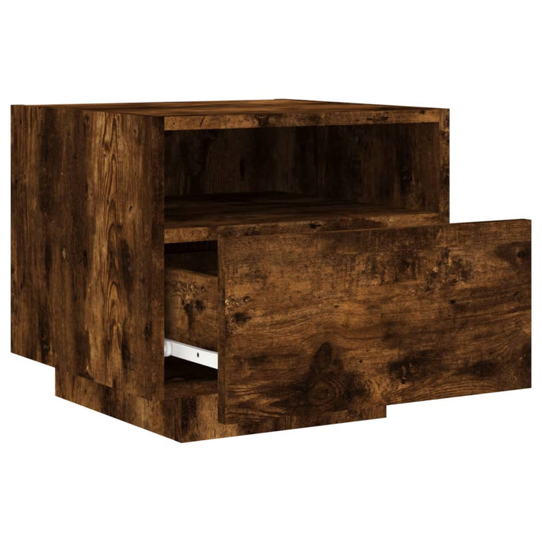 Nachtkastje met LED-verlichting 40x39x37 cm gerookt eikenkleur