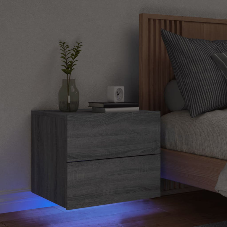 Nachtkastje met LED's wandgemonteerd grijs sonoma eikenkleurig