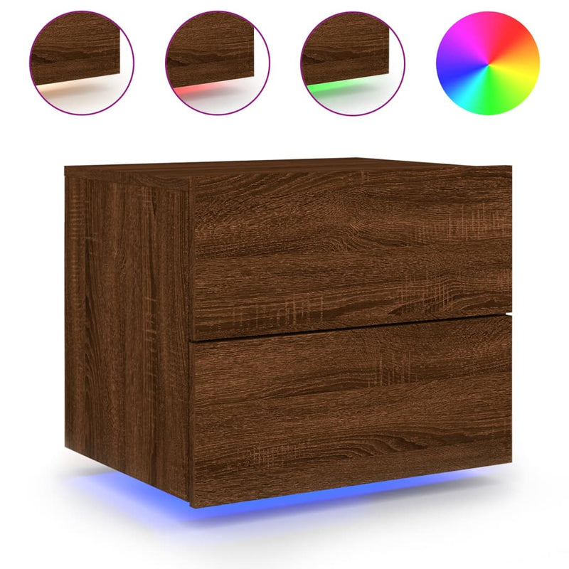 Nachtkastje met LED's wandgemonteerd bruineikenkleurig