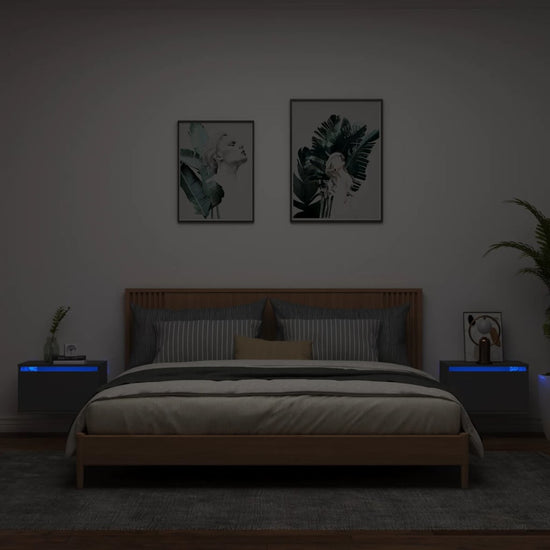 Nachtkastjes met LED's 2 st wandgemonteerd zwart MeubelReus