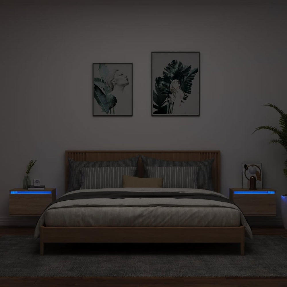 Nachtkastjes met LED wandgemonteerd 2 st sonoma eikenkleurig MeubelReus