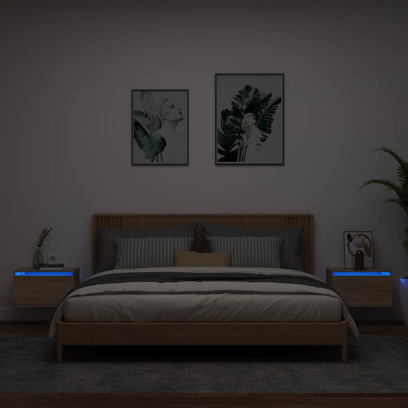 Nachtkastjes met LED wandgemonteerd 2 st sonoma eikenkleurig MeubelReus