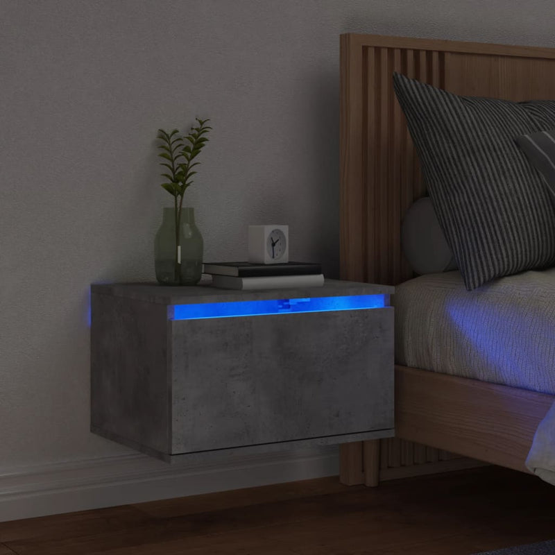Nachtkastje met LED's wandgemonteerd betongrijs