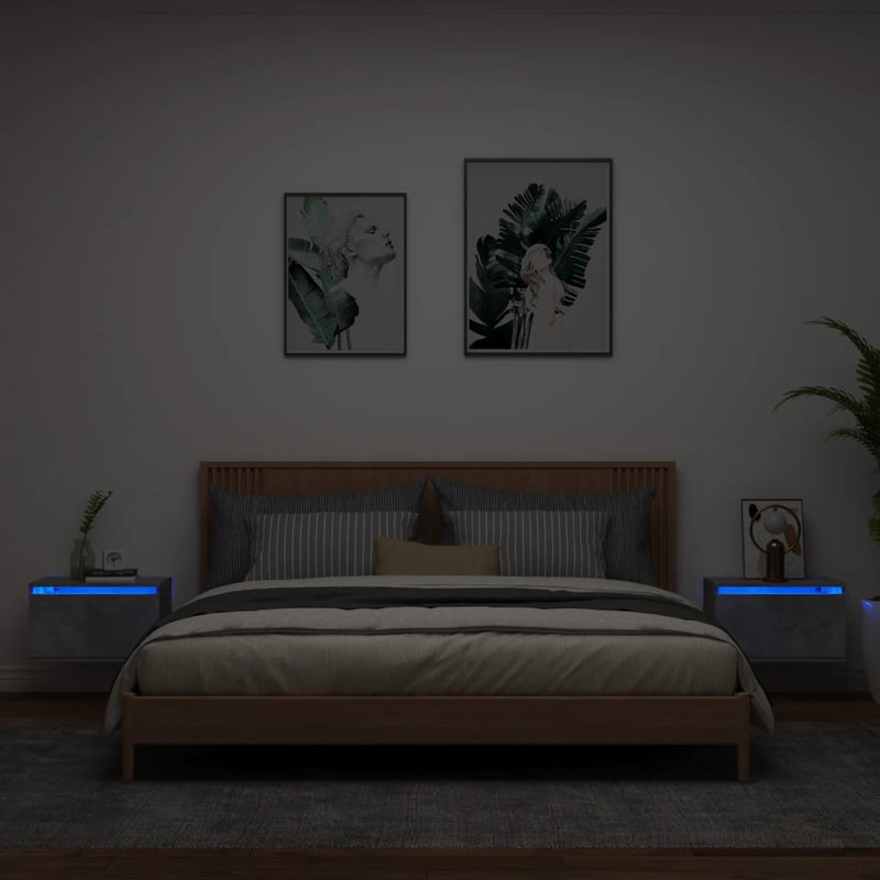 Nachtkastjes met LED's 2 st wandgemonteerd betongrijs MeubelReus