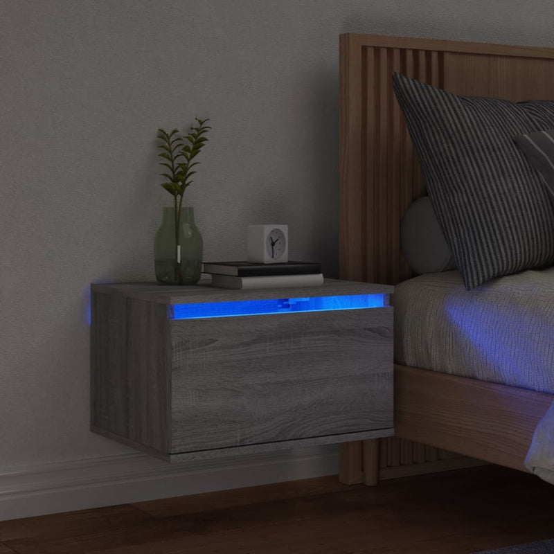 Nachtkastje met LED's wandgemonteerd grijs sonoma eikenkleurig