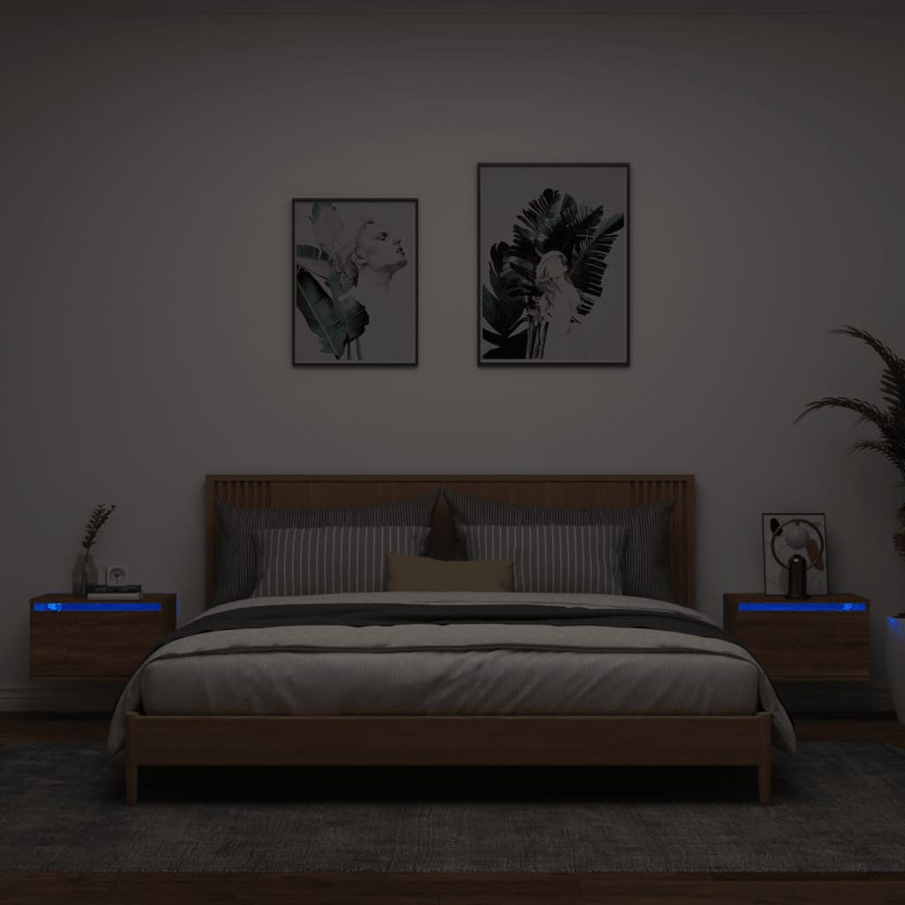 Nachtkastjes met LED's 2 st wandgemonteerd bruineikenkleurig MeubelReus