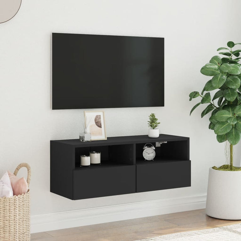 Tv-wandmeubel 80x30x30 cm bewerkt hout zwart