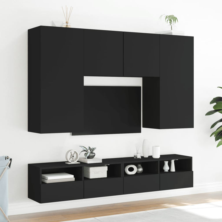 Tv-wandmeubel 80x30x30 cm bewerkt hout zwart