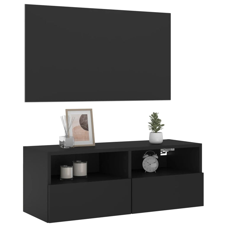 Tv-wandmeubel 80x30x30 cm bewerkt hout zwart
