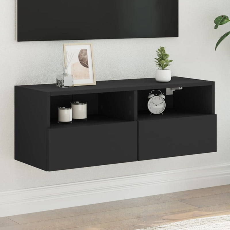 Tv-wandmeubel 80x30x30 cm bewerkt hout zwart