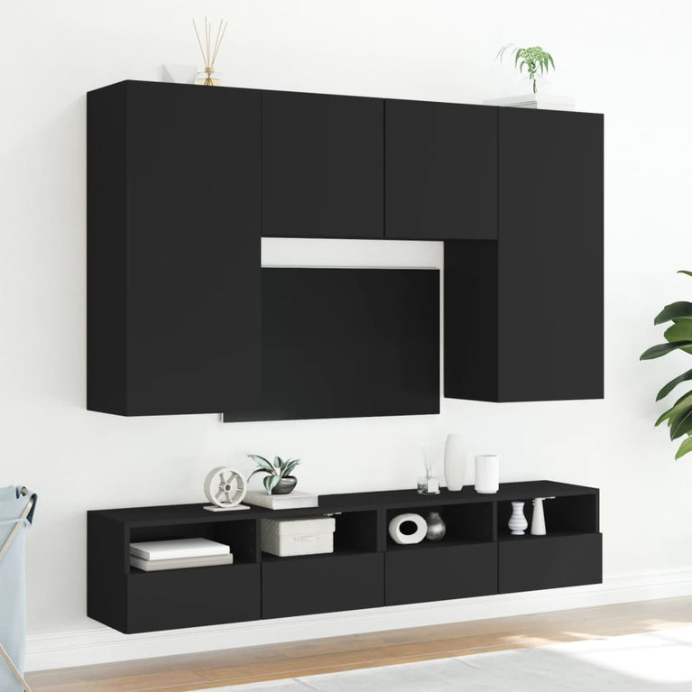 Tv-wandmeubel 100x30x30 cm bewerkt hout zwart