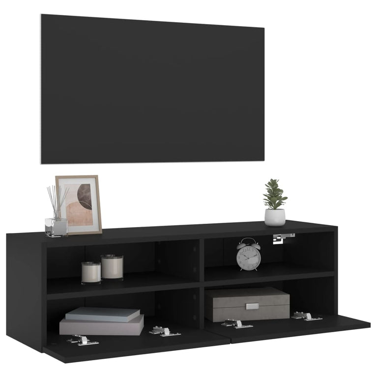 Tv-wandmeubel 100x30x30 cm bewerkt hout zwart