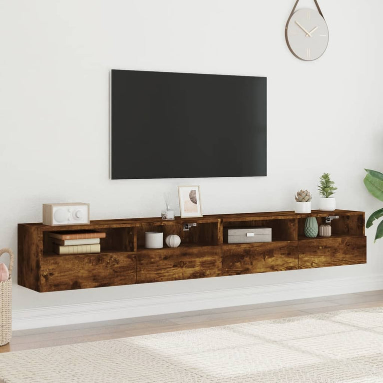 Tv-wandmeubels 2 st 100x30x30 cm bewerkt hout gerookt eiken