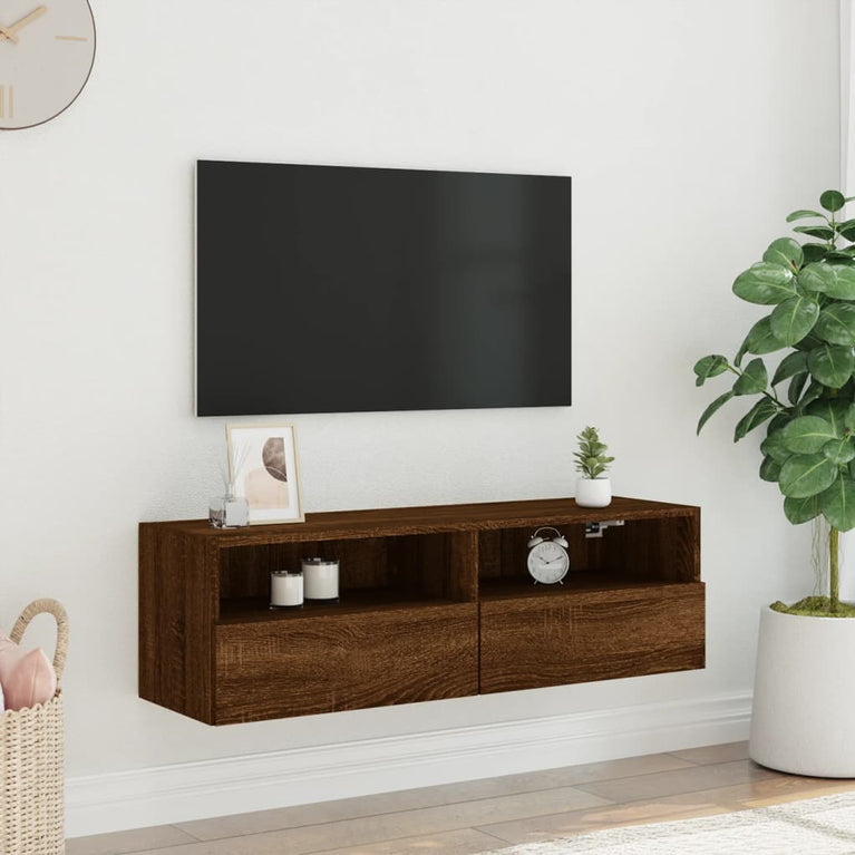 Tv-wandmeubel 100x30x30 cm bewerkt hout bruineikenkleurig